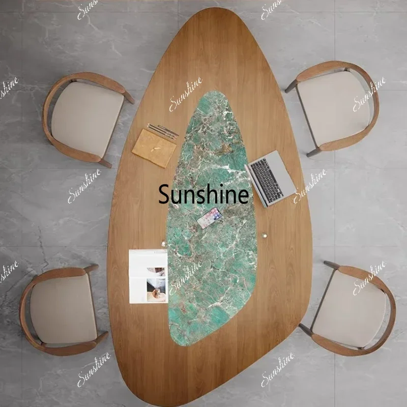 Solid wood special-shaped small rock slab conference table Business negotiation reception Multifunctional advanced sense*/