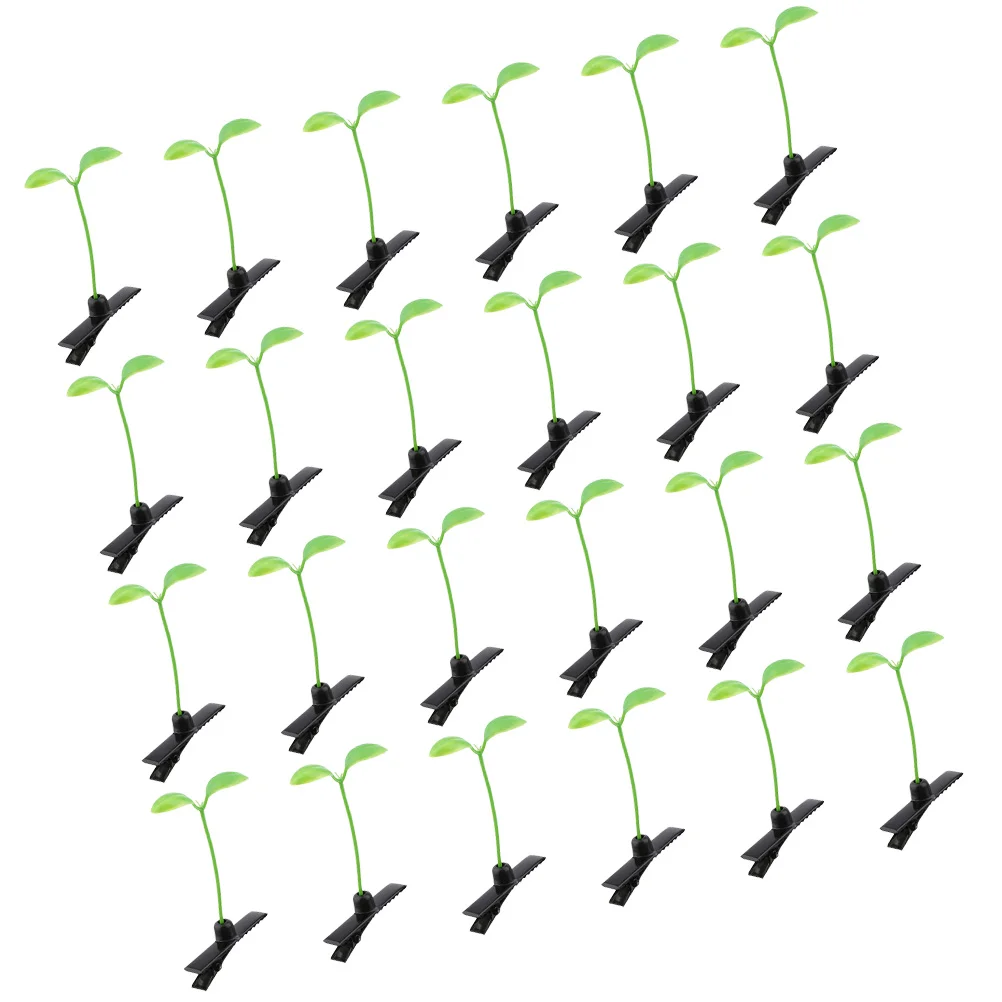 60 Pcs Headgear Little Bean Sprouts and Grass Funny Hairpins Claw Clips Green Plastic Barrettes