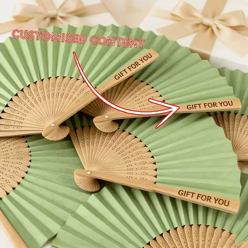 Cool Summer Folding Fan, Portable for Summer, Compact Enough to Fit in Your Bag, Light Green Paper Fan with Bamboo Ribs, Dopamine-Colored Fan Set, a Summer Cooling Essential for Office Workers and Students, Portable Cooling Tool for Outdoor Use, Customizable with Engraved Logo, a Must-Have Item for Summer Vacations at the Beach, Wedding Fan, Gift Fan, Gift for Girlfriends, a Must-Have Item for Beach Vacations, a Gift for Friends and Loved Ones