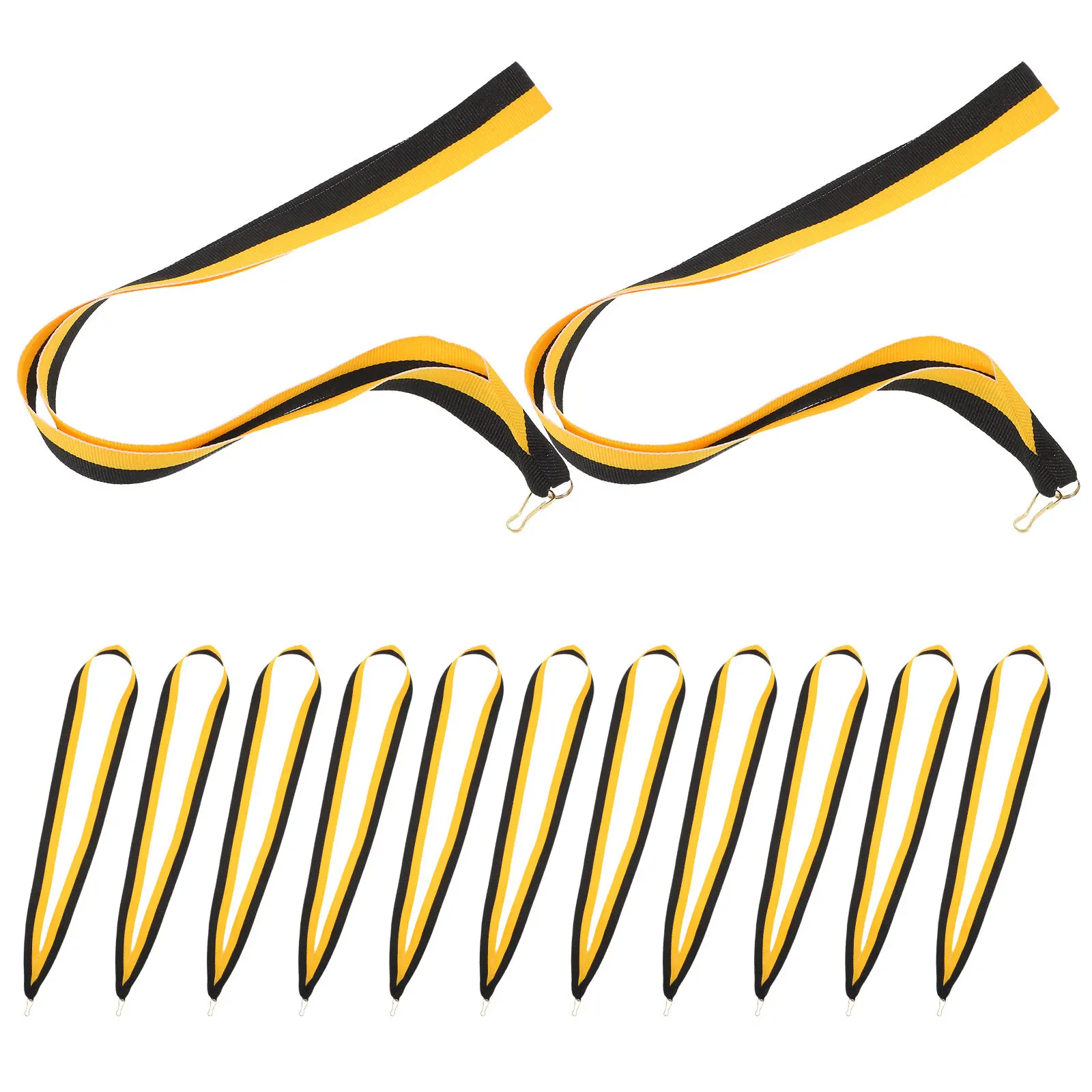 20Pcs Award Ribbon Neck Lanyards Yellow Black Striped Snap Clip Medal Holders Flat Ribbons for Sports Competitions