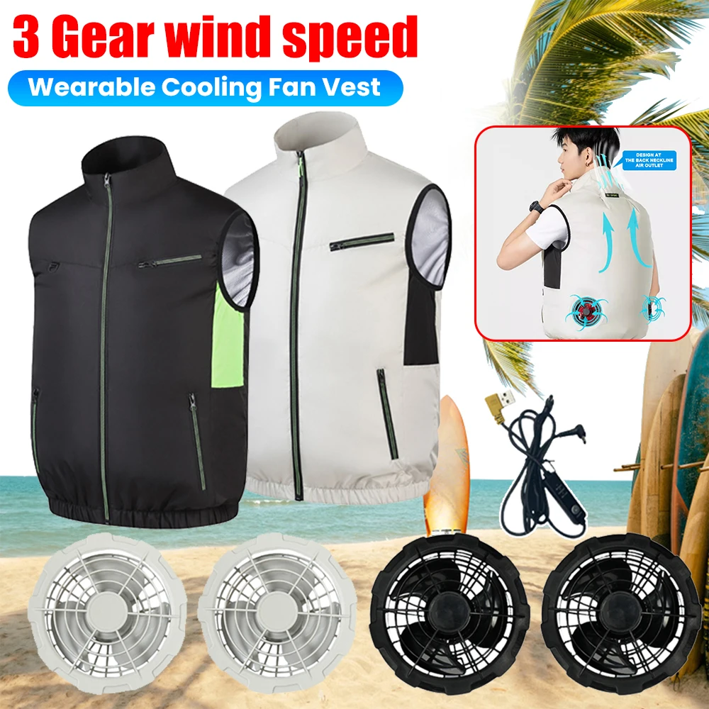 Summer Air Cooling Vest Outdoor Camping Fishing Sleeveless Air Conditioner Clothes 3 Gears Adjustable Electric Cooling Fan Vest