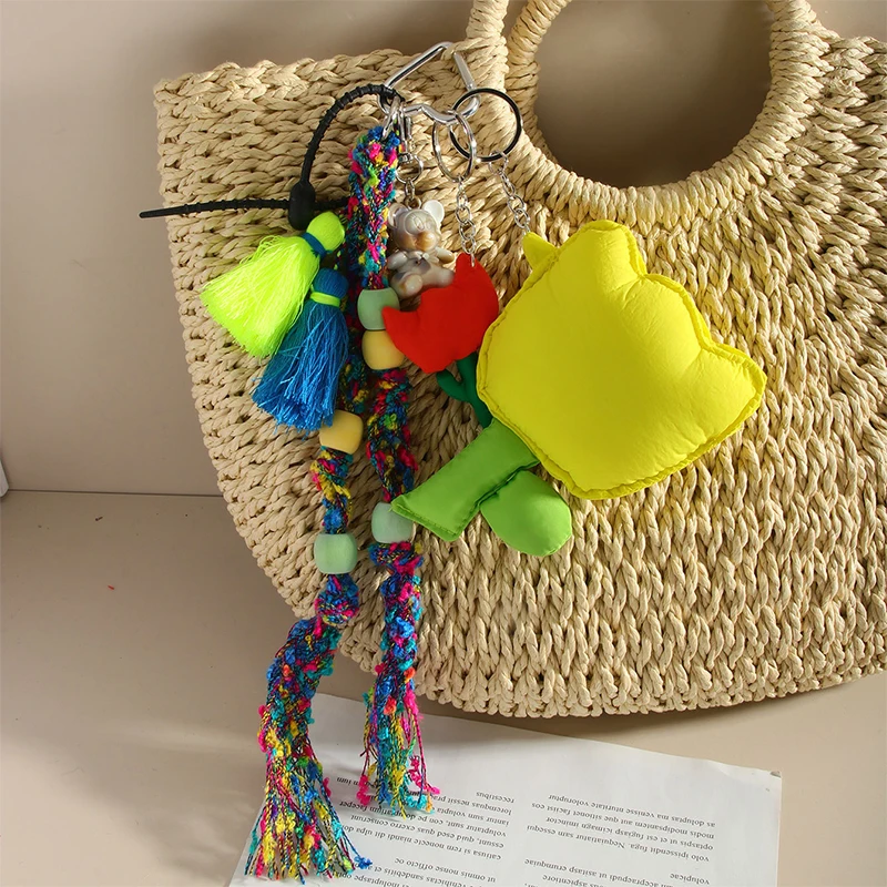 Liontin Tas Bintang Laut Gantungan Kunci Dekoratif Kulit Pelangi Beruang Macan Tutul Lucu Hadiah Tas Tali Kepang Mode Aksesori Serba Guna