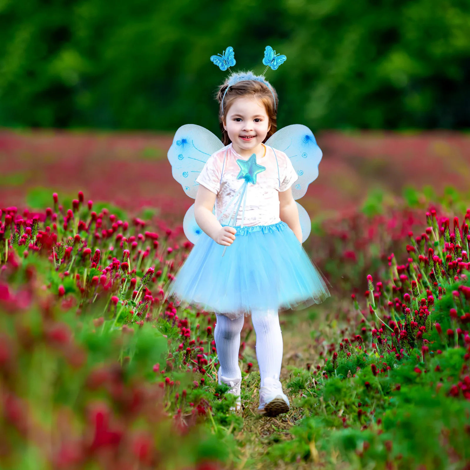 

Fairy Costume Set for Butterfly Wings Gauze Tutu Skirt Headband Wand Premium Soft Material Dress Up Party