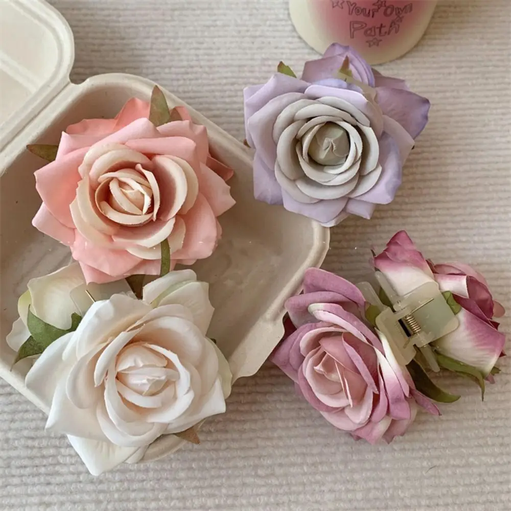 Fashion Peony Flower Flower Hair Claw Ponytail Clip Shark Clip Rose Hair Clip Grab Clip Cloth Large Shark Clip Female