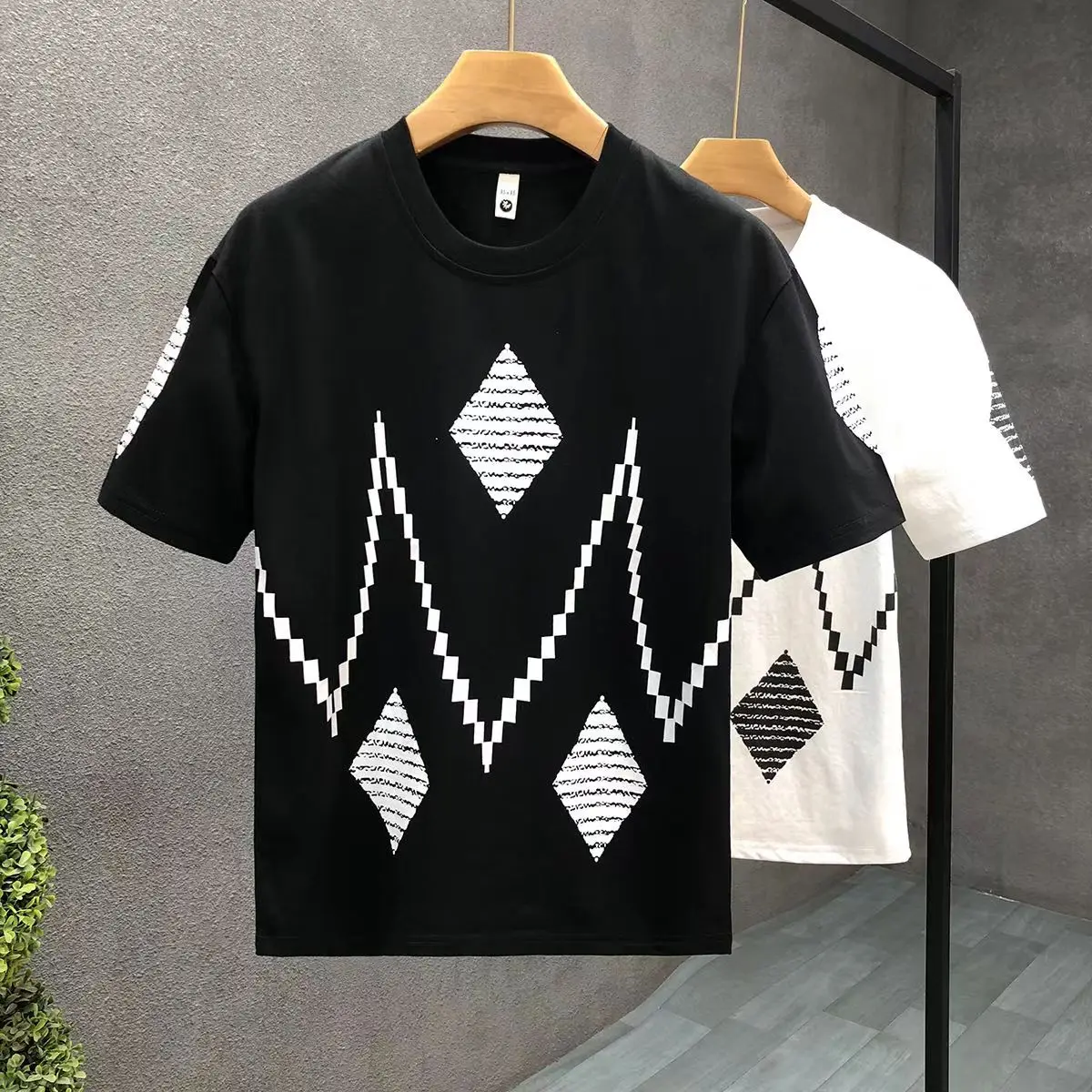 Summer Men T-shirt New Fashion Men\'s Geometric figure Printing Pattern Casual Loose Street Fitness High Quality Cotton Top