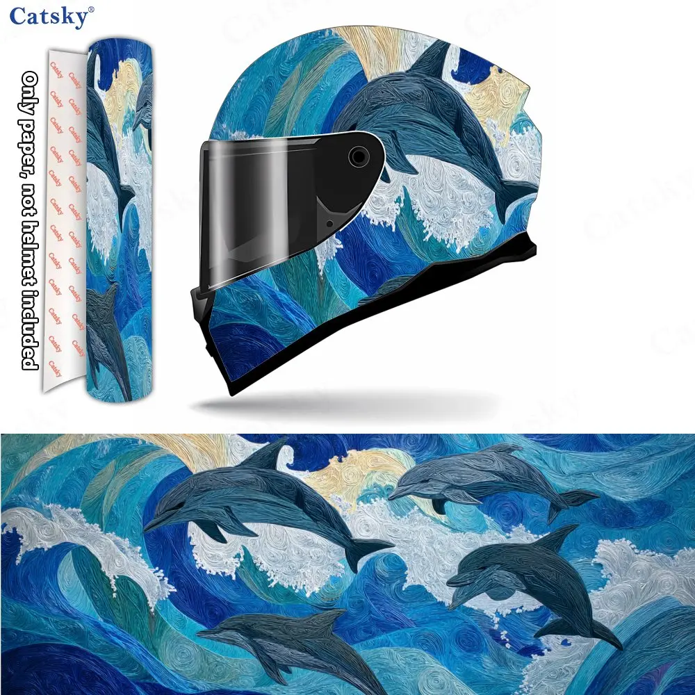 Involucos de vinilo para casco Dolphin Group Ocean Adventure, calcomanías impermeables para casco de cara completa resistentes a los arañazos, decoración duradera de PVC P