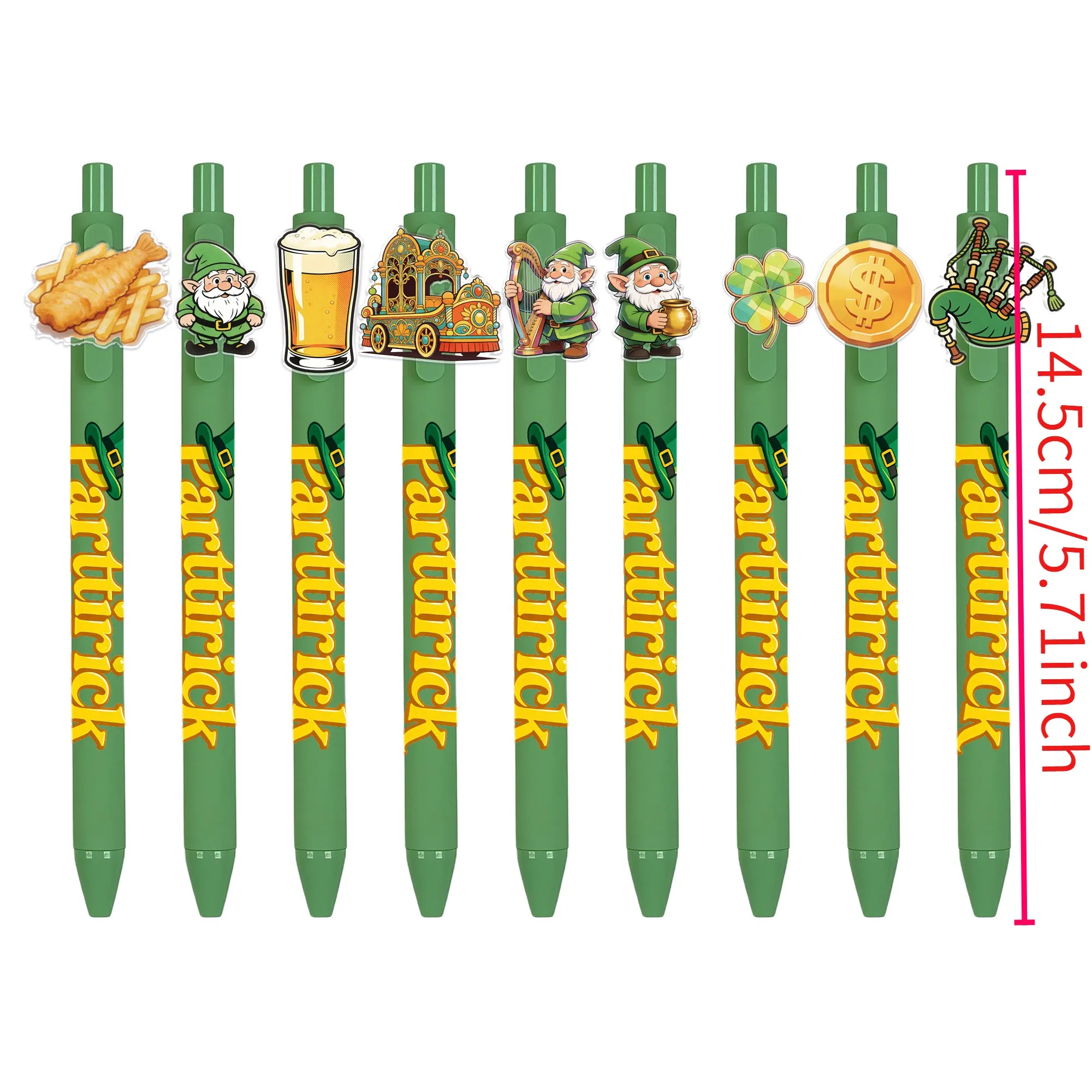 9pcs St. Patrick's Day Themed Ballpoint Pens Holiday Series Sticker Gift Pens for Students Writing and Signing