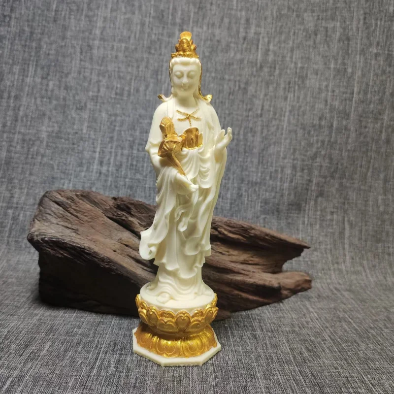 Factory Direct Supply Ivory Nut Gold Plated Western Trinity Amitabha Buddha Guanyin Great Potential to Buddha Statue Home Orname