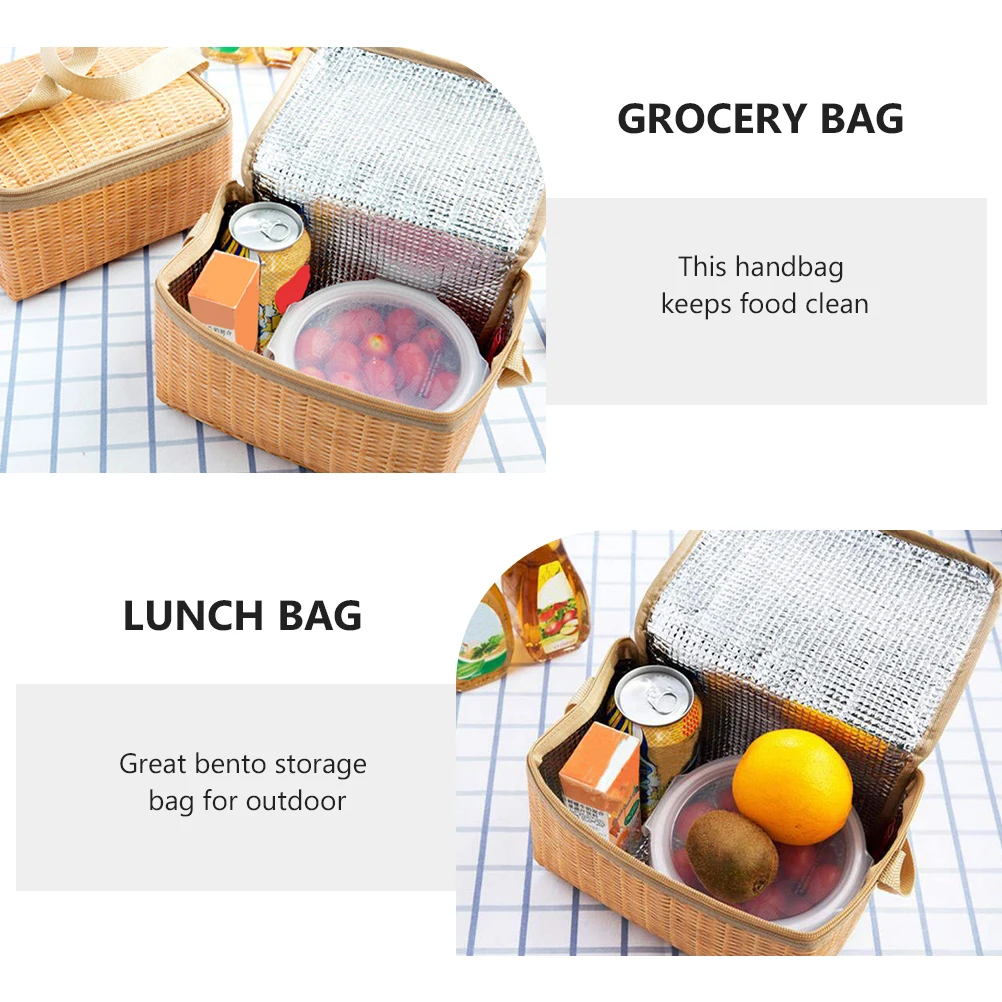

2pcs Insulated Lunch Bag Large Hot Food Leak Proof Aluminum Film Storage Tote Reusable Thermal Grocery Bag Picnic Handbag