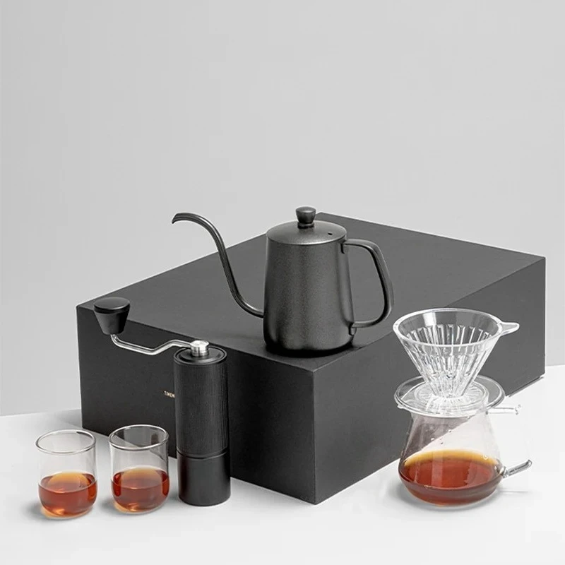 Coffee Grinder Gift Box Chestnut tensils  4Piece Kit 600ml Drip Po Filter Paper
