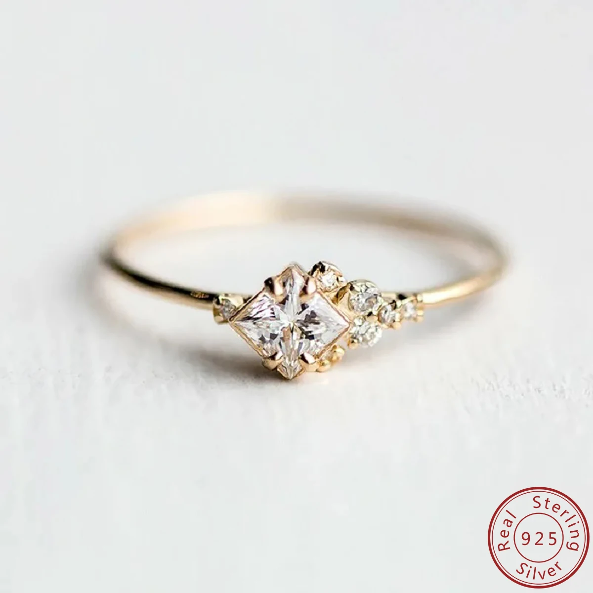 100% 925 Sterling Silver 3 color Champagne Gemstone With Zircon Shaped Fine Rhinestone Gem Ring gold color Jewelry Sapphire Ring