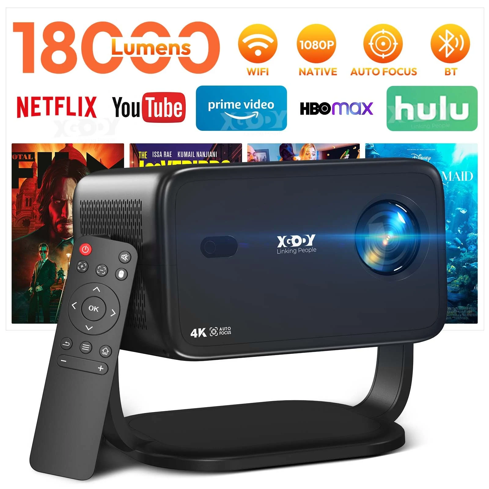 

XGODY 4K Projector Native 1080P AUTO Focus WiFi6 18000 lumens Android Beamer HD Home Theater Cinema for Home