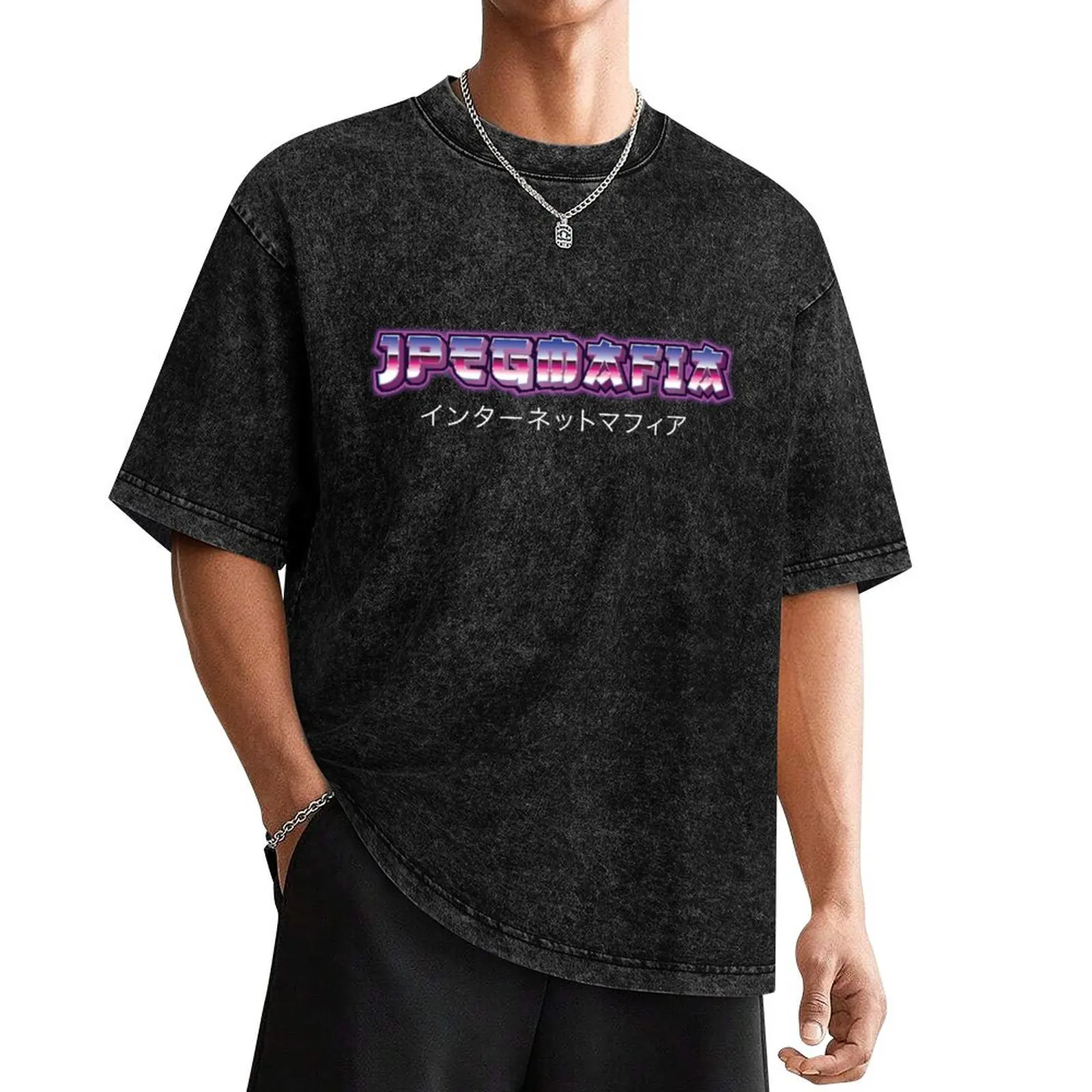 JPEGMAFIA Japanese Neon Vintage Text T-Shirt plus size clothes tees heavyweights oversized graphic tee t shirts for men cotton