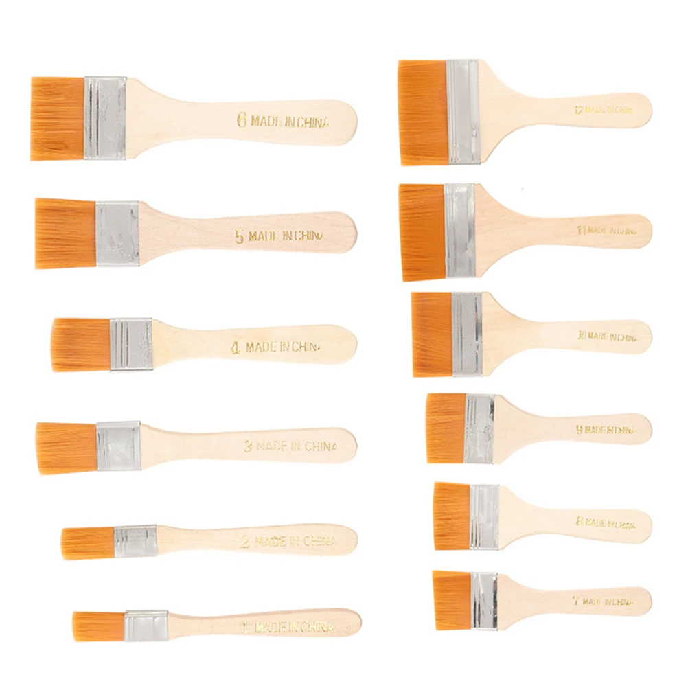 12 Pcs Paint Brushes Set Wood Handle Suitable Nylon Paint Brush Most Paints Stains Varnish Acrylic Supplies