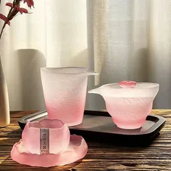 Pink Lady Frosted Glass Tea Set China-Chic Style Covered Bowl Public Cup Glass Cup Tea Cup Pure Handmade Tea Set