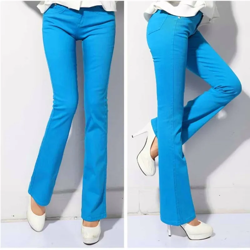 Primavera outono branco denim micro-flare calças femininas estudantes versão coreana é calças de perna larga moda casual leggings jj999