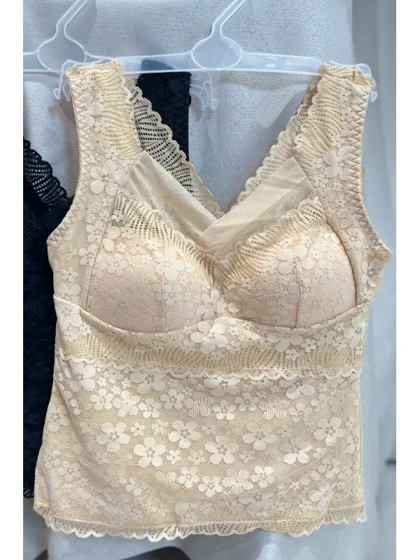 Chaleco de encaje cálido para mujer, ropa interior térmica de otoño e invierno, capa Base de talla grande, calefacción irt Qui, sin necesidad de sujetador, diseño