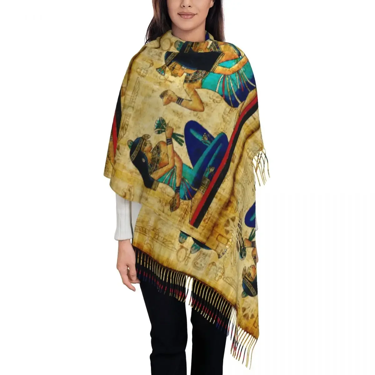 Ancient Egyptian Parchment Women's Tassel Shawl Scarf Fashion 