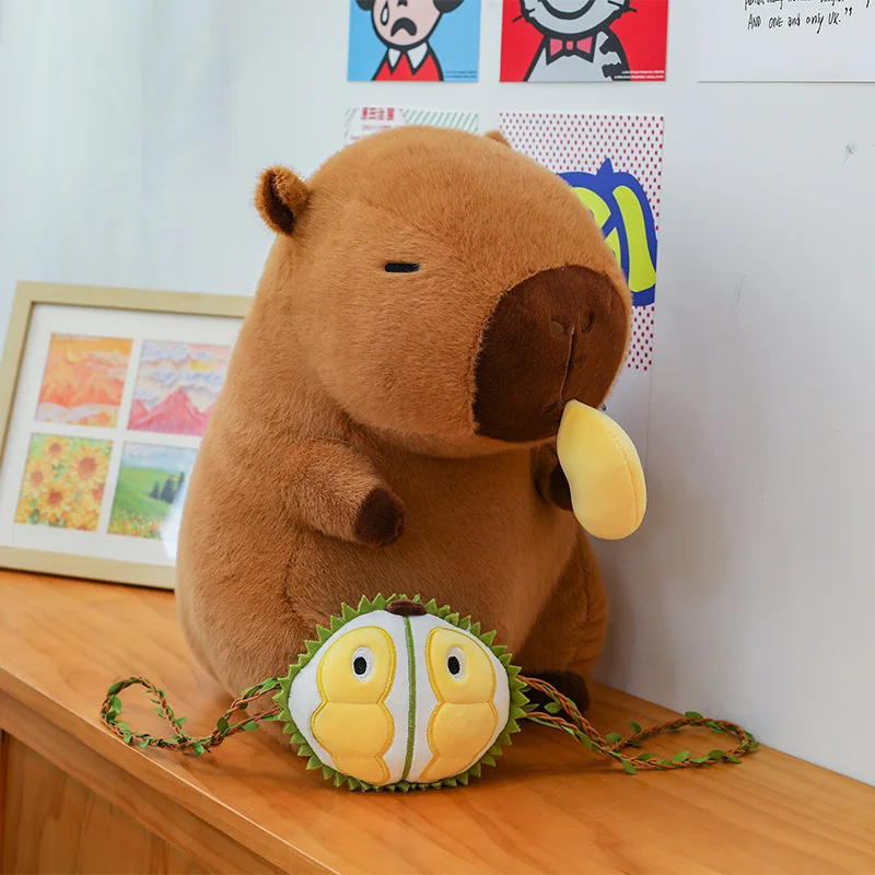 귀여운 카피바라 과일 두리안 봉제 인형 베개 귀여운 기니피그 봉제 인형 탈부착 가능한 백팩 어린이 생일 크리스마스 선물