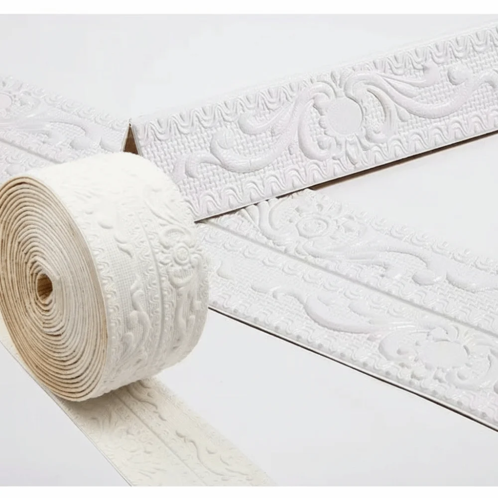 1 Roll Waterproof Ceiling Decoration Strip Antifouling 3D Wall Sticker Easy Installation Self-Adhesive Skirting Wall Stickers