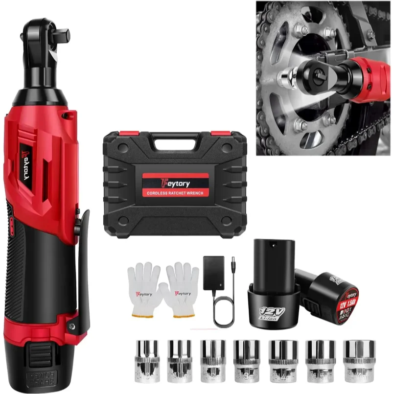 3/8 Extended Cordless Ratchet Wrench 12V Electric Ratchet Wrench,12V Power Ratchet Tool for Table, Bike, DIY