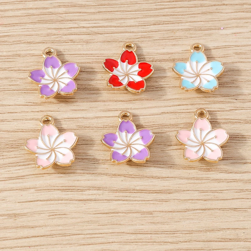 10pcs Cute Colorful Flower Charms Enamel Sakura Charms Pendants for Jewelry Making Necklaces Earrings Bracelets DIY Crafts Gift