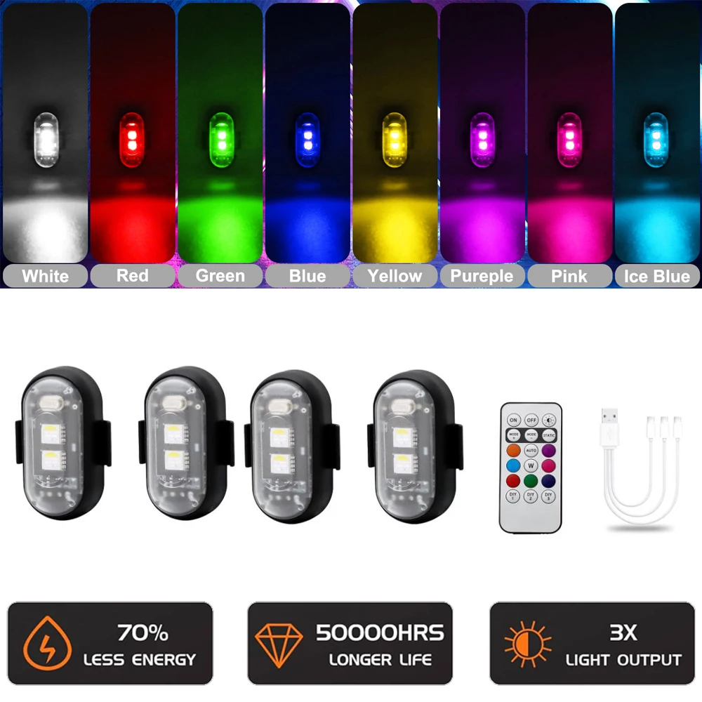 

4x беспроводная Bluetooth светодиодная RGBW аварийная сигнальная лампа для предотвращения столкновений, 8-цветная магнитная стробоскопическая лампа для мотоцикла, авто велосипеда в сборе