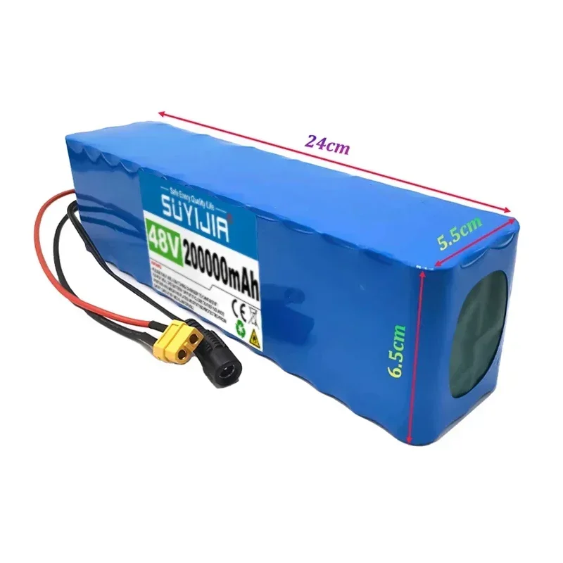 New 48V 200000mAh 1000w 13S3P XT60 48V Lithium Ion Battery Pack 100Ah for 54.6v E-bike Electric Bicycle Scooter with BMS+charger