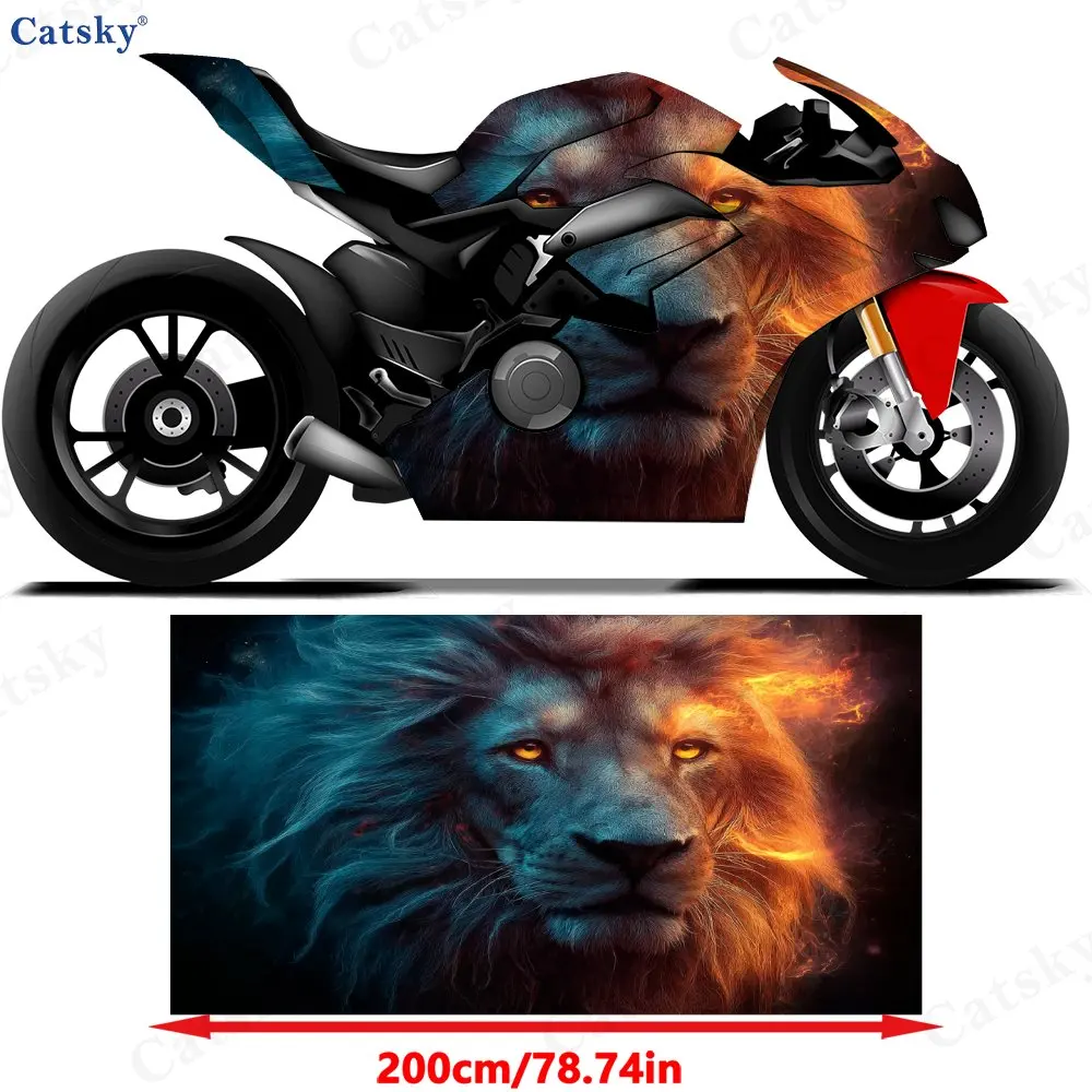 Flame Lion Motorcycle Scratch Resistant Sticker, Detachable Sticker, Universal For Motorcycles, Durable PVC, Long-lasting Residu