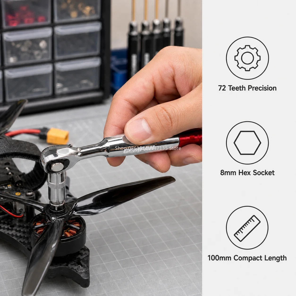 8mm Hex Socket Propeller Removal Tool with 1/4 Inch Drive Prop Wrench for 2207 2306 Brushless Motors FPV Racing Quadcopter view 5