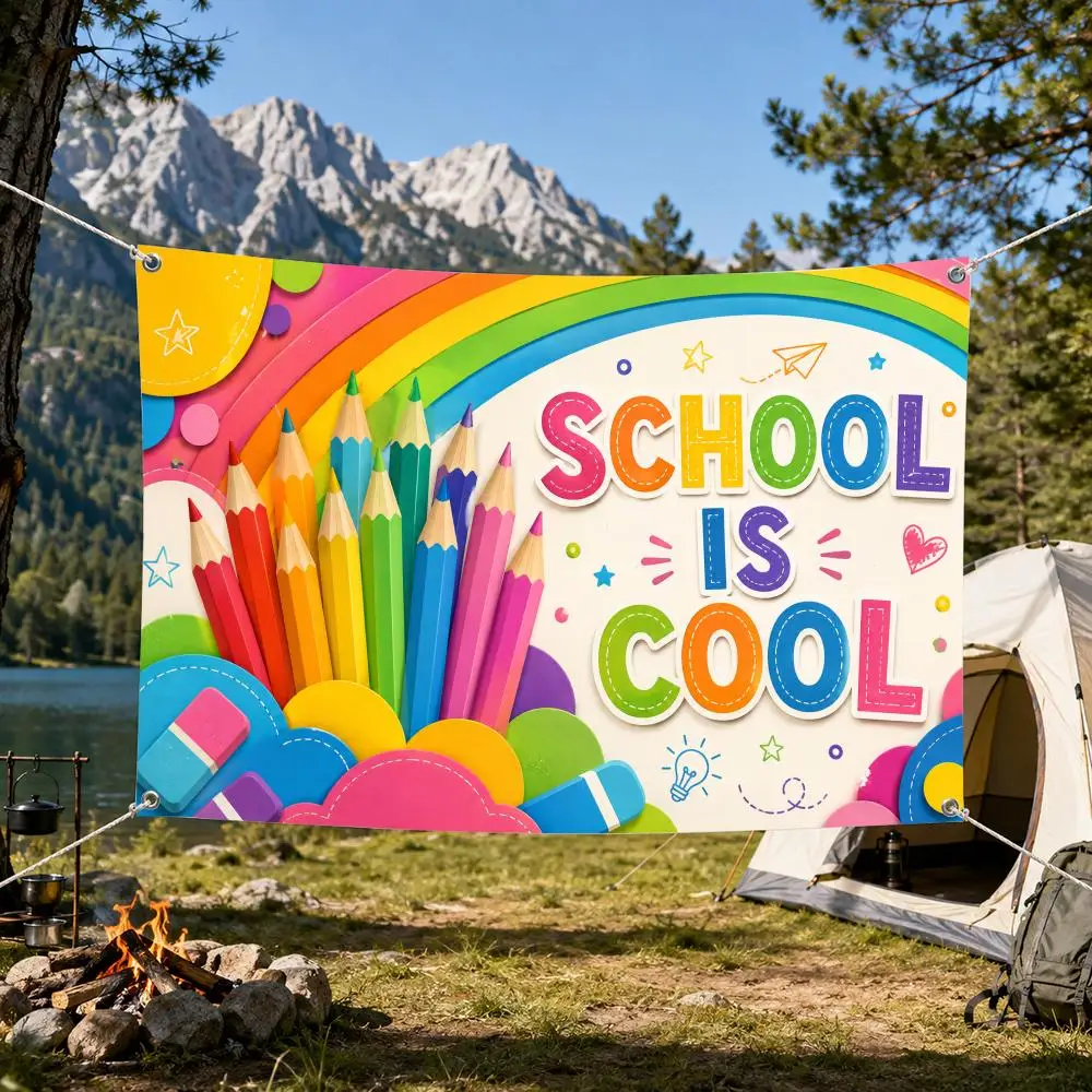 Colored pencils eraser and cut-out stickers Flags Aesthetic Wall Tapestry Printed Wall Hanging Living Room Party Outdoor Decor