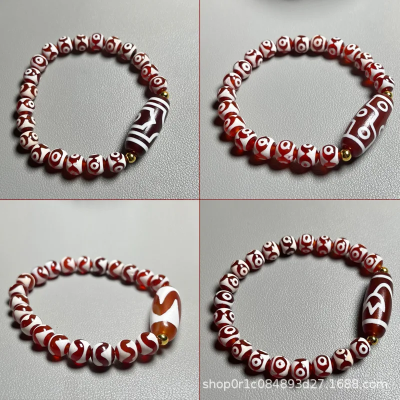 

Red Nine- Men and Women, Three-Eyed Tiger Tooth Dzi Bead Agate Bracelet Jewelry
