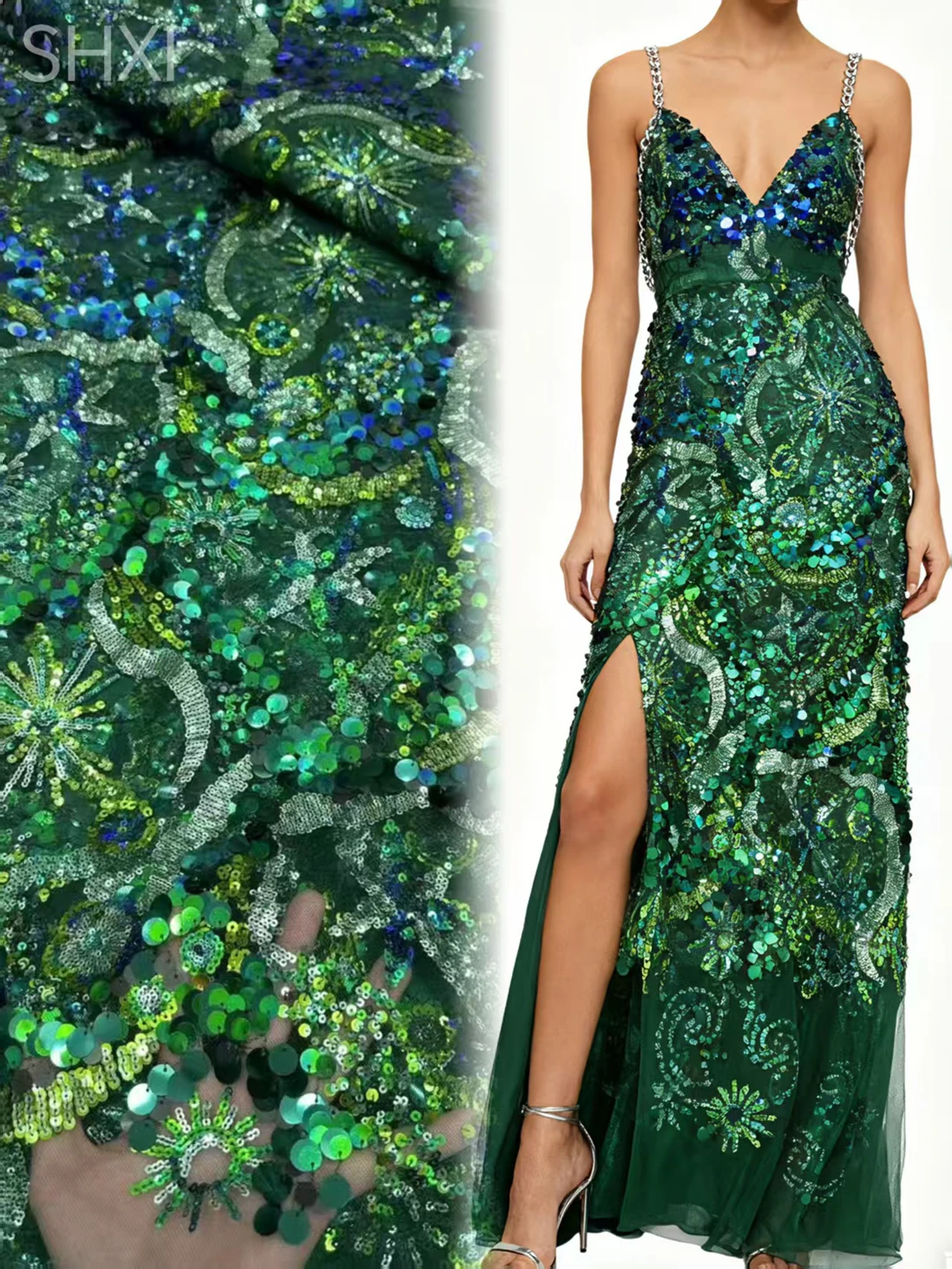 

African Fashion Bold Print Sequins Beaded Lace Fabric Glitter Tulle for Modern Dresses Headwraps Costumes - Designer Material