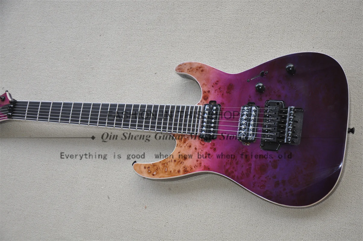 7 Strings Electric Guitar Violet Guitar Maple Neck Though Mahogany Body 24 Frets Tremolo Bridge HH Pickups Locked Tuners