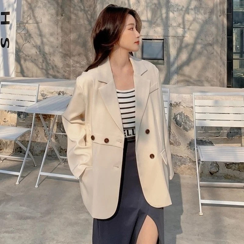 2025 Trendy Women's Loose Blazer Spring Autumn UK Style Designer Sense Minimalist with Pockets Smart Casual High Quality
