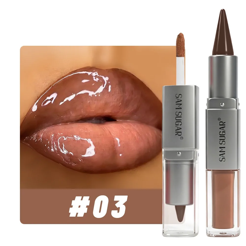 2 in 1 Lip Liner & Lip Gloss, Dual Ended Hydrating Non Stick Lipstick, Matte Velvet Outline Crayon with Shiny Plumping Lip Glaze
