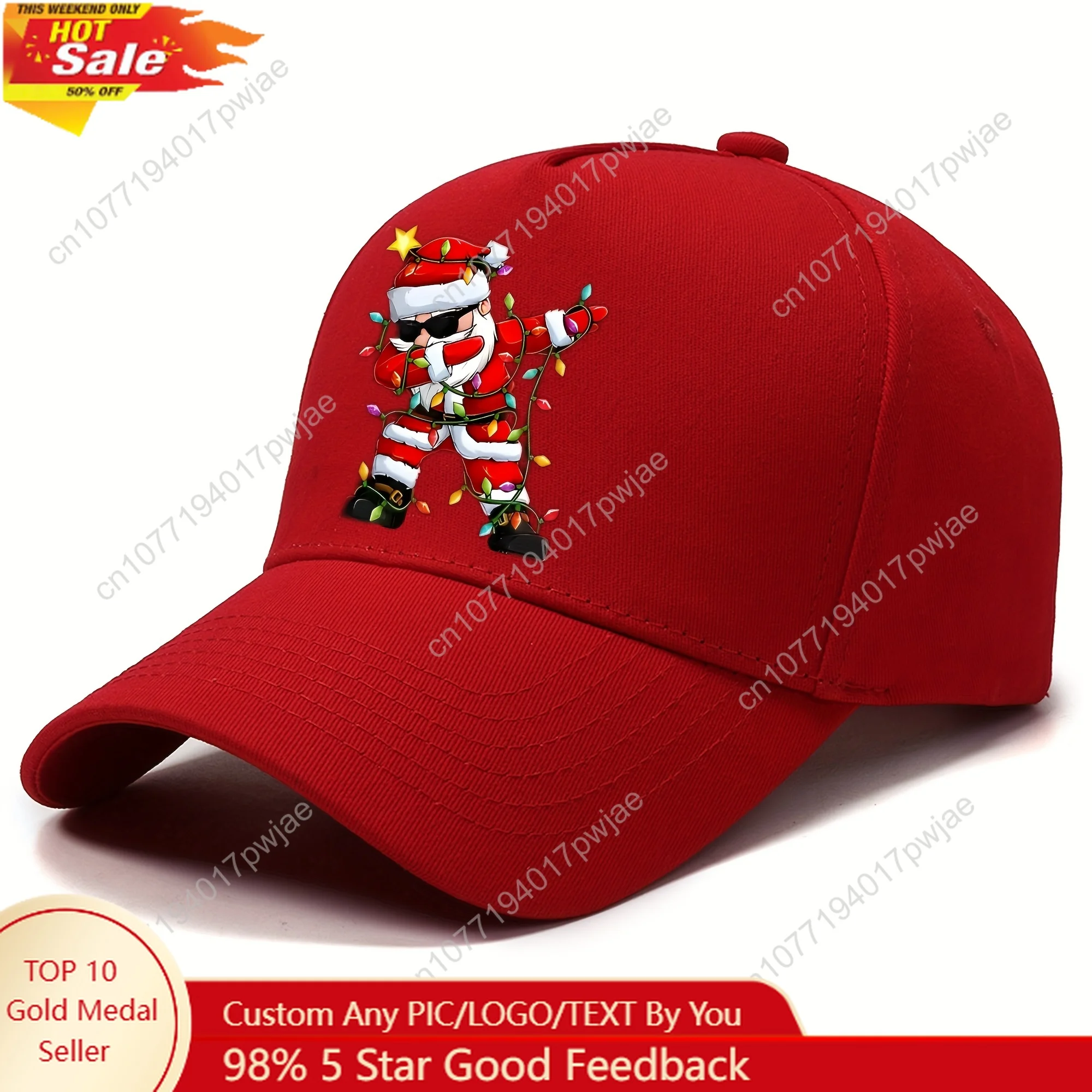 1pc Funky Christmas Santa Print Baseball Cap, 100% Polyester Woven Soft Top Hat, Hand Washable Sun Protection for Outdoor Campin