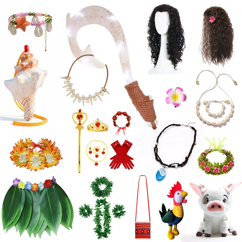 Accesorios de Fotografía para Cosplay de la Película Moana 1 y 2, Kit de Collar con Gancho de Pescado de Maui, Peluca, para Niños, Comic Con, Fiesta de Cumpleaños, Juego de Roles