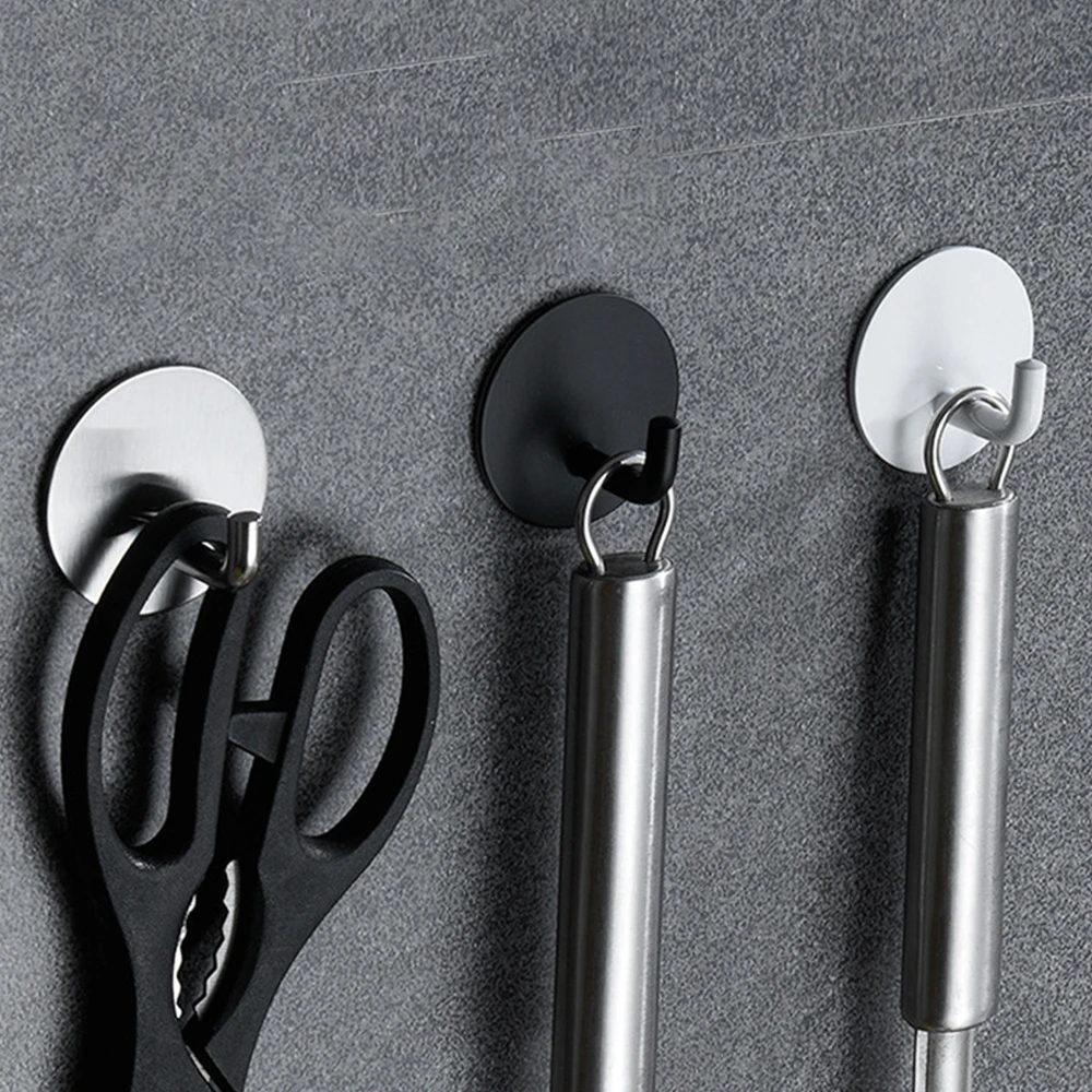 2 PC สีดํา/สีขาวสแตนเลสห้องน้ําห้องครัว Wall Hook Self กาว Sticky Home Bath Key ผู้ถือกระเป๋า Coat Hanger Rack