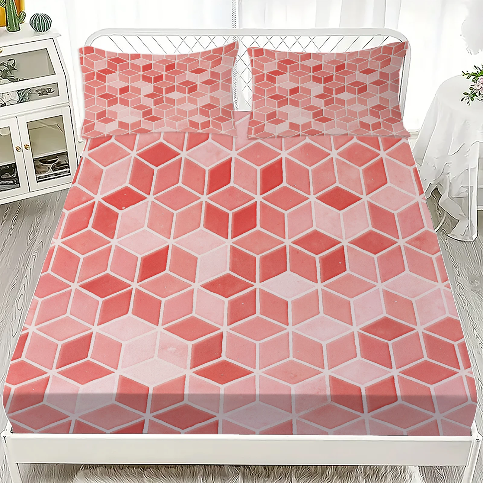 

Fitted Sheet Set Starlight Geometric 3D Printed 100% Polyester Mattress Covers Breathable Bedding Set Bedroom Decor 2 Pillowcase