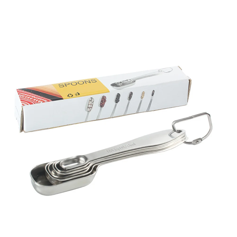 

6 Pcs Measuring Spoons Seasoning Set Stainless Steel Square Head Silver Kitchen