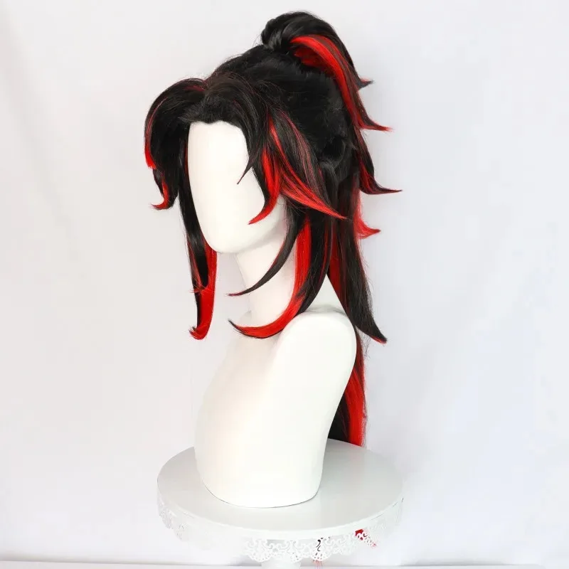 Wig Cosplay CyDemon Slayer Tsugikuni Yoriichi Wig Keriting Panjang Sintetis Hitam Merah Ombre Wig Anime Coser Wig Berkualitas Tinggi Pesta Harian