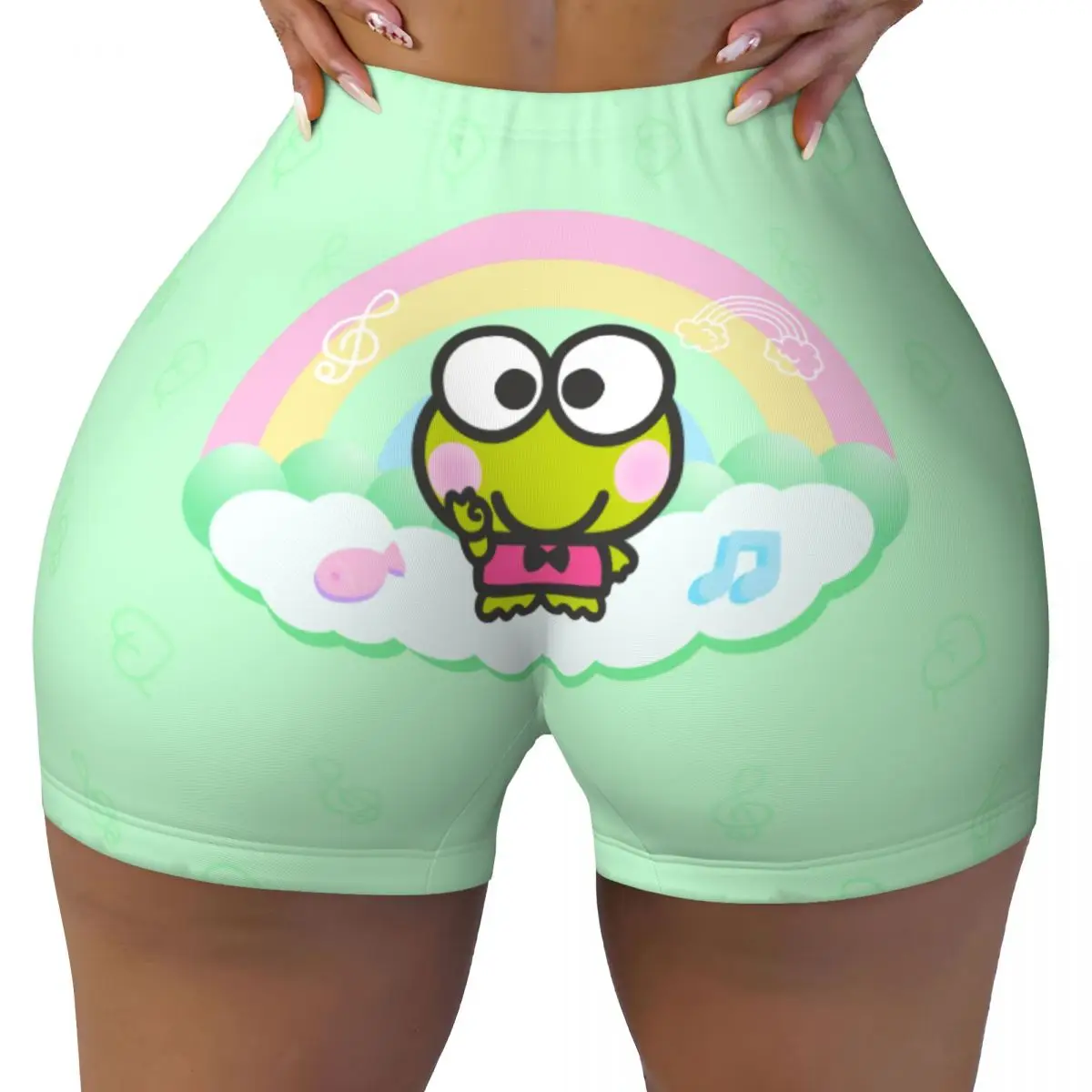 

Custom Keroppi милые шорты для бега и волейбола с героями мультфильмов для женщин, большие глаза лягушки, аниме, спортивные шорты для спортзала, йоги