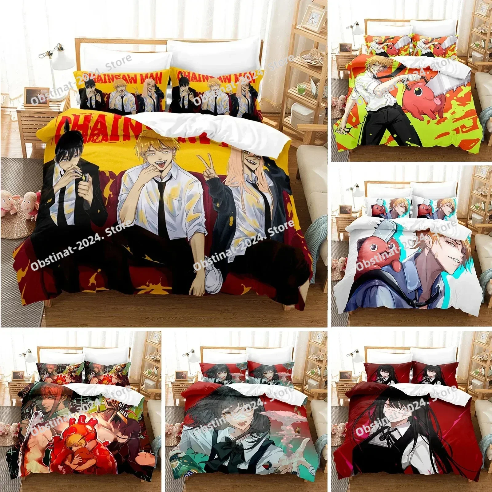 

Chainsaw Man Bedding Set Anime Cartoon Twin Bedding Set Double 3 Piece Bed Duvet Cover Double King Cover Home Textile