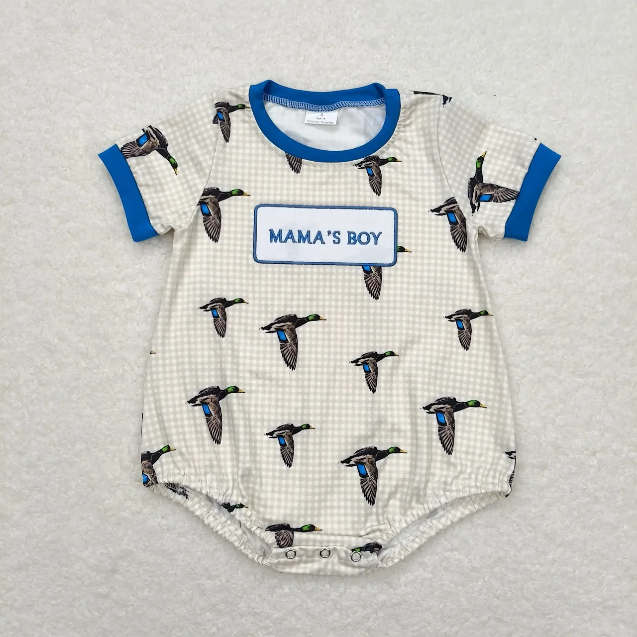 Wholesale Kids Newborn One-piece Coverall Bodysuit Mama's Boy Toddler Embroidery Camo Ducks Plaid Romper Jumpsuit Clothing