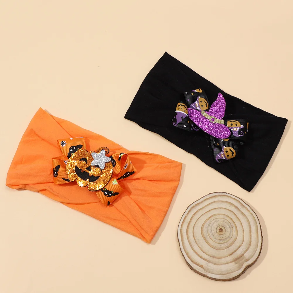 Halloween Baby Headband Cable Knit Turban for Girl Black Orange Hairbands Newborn Nylon Headwrap Children Hair Accessories Kid
