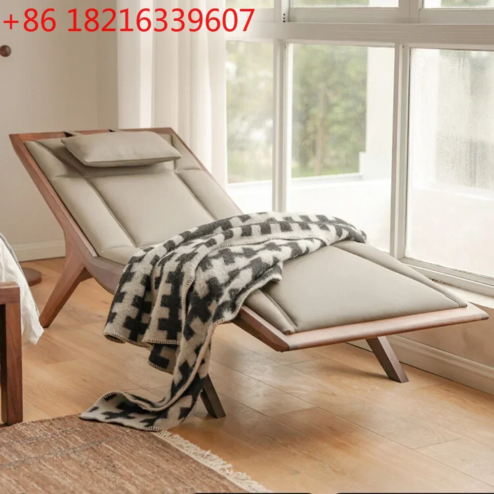 

Leather Lounge Chair Solid Wood High-End Lunch Break Recliner Bed Dual-Use
