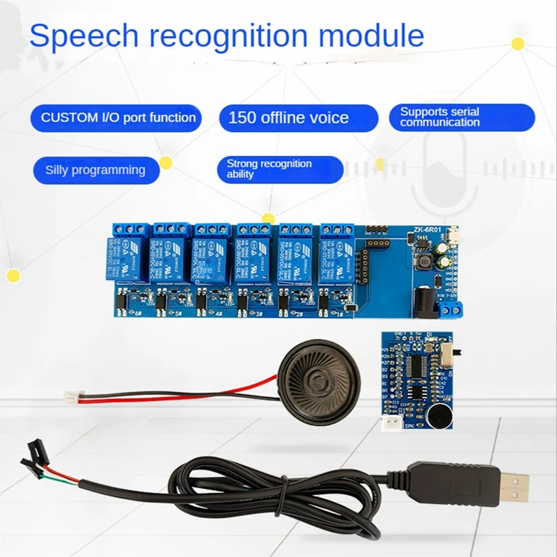 Blue PCB Speech Recognition Module AI Smart Home Offline Control Custom Entry Serial Port Programming Speech Recognition