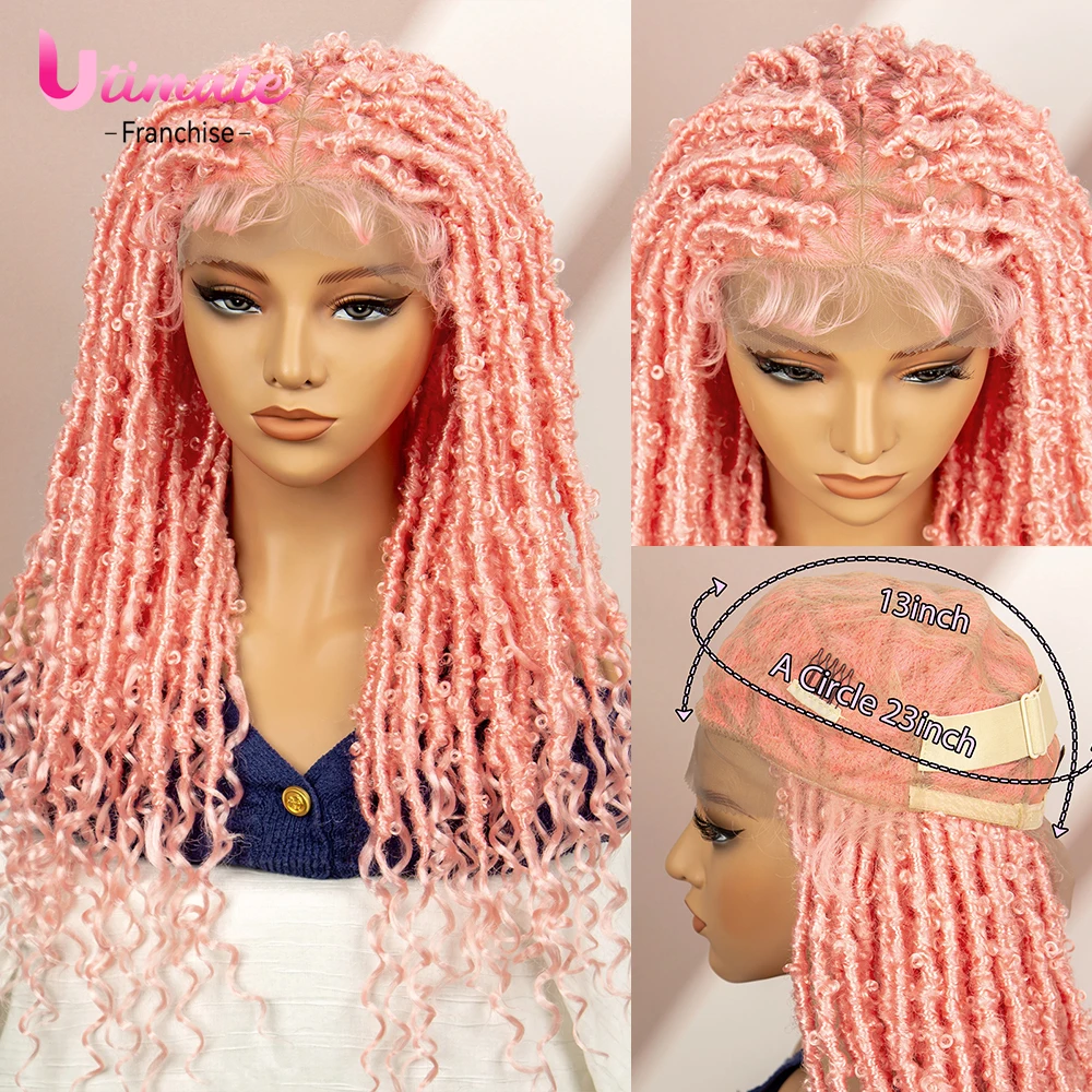 Różowe syntetyczne plecione peruki Butterfly Locs Braids Wigs Full lace Braiding Wigs with Baby Hair Lightwight Wigs for Afican Women