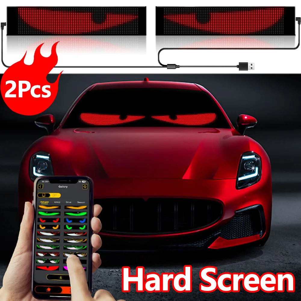 2Pcs Devil's Eye Hard Screen 16x64 LED Matrix Pixel Panel with APP Remote Control LED Display for Car Truck Windshield